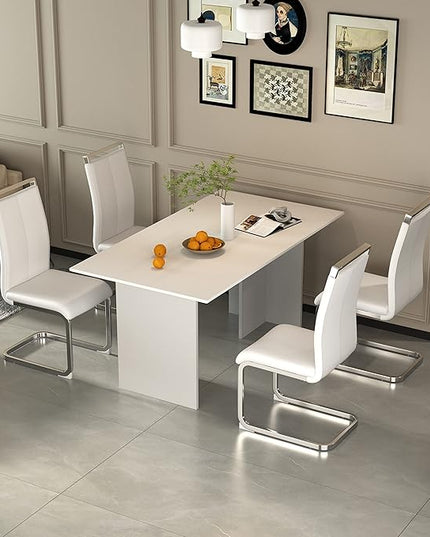Dining Chairs Set, Kitchen Modern Metal Chairs with Faux Leather Padded Seat High Back and Sturdy Chrome Legs, Chairs for Dining Room (White, Set of 4) - LeafyLoom