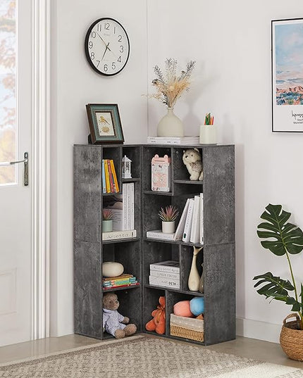 VECELO 4-Tier Bookcase, Modern Storage Cabinet with Height Difference Shelves for Standard Textbooks, 5 Cubes, Vertical or Horizontal, Easy Assembly, Grey - LeafyLoom