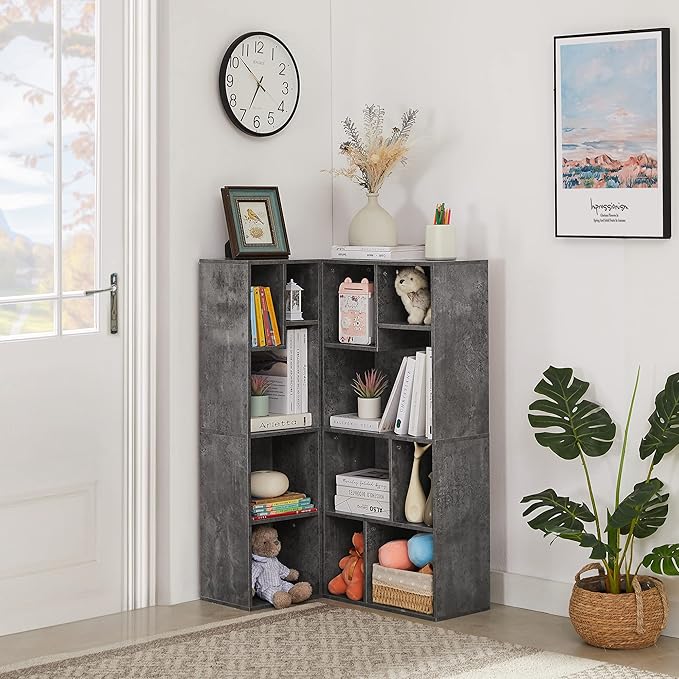 VECELO 4-Tier Bookcase, Modern Storage Cabinet with Height Difference Shelves for Standard Textbooks, 5 Cubes, Vertical or Horizontal, Easy Assembly, Grey - LeafyLoom