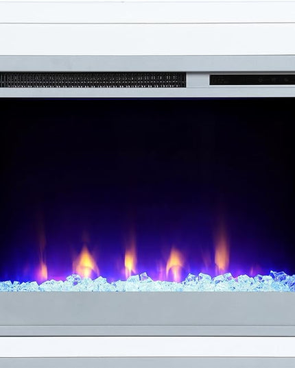 Ameriwood Home Lumina Fireplace TV Stand for TVs up to 70 Inch, Replaceable Electric Fireplace Insert Heater, Remote Control, Timer, Color Changing LED Lights, Crystal Ember Flames, White - LeafyLoom