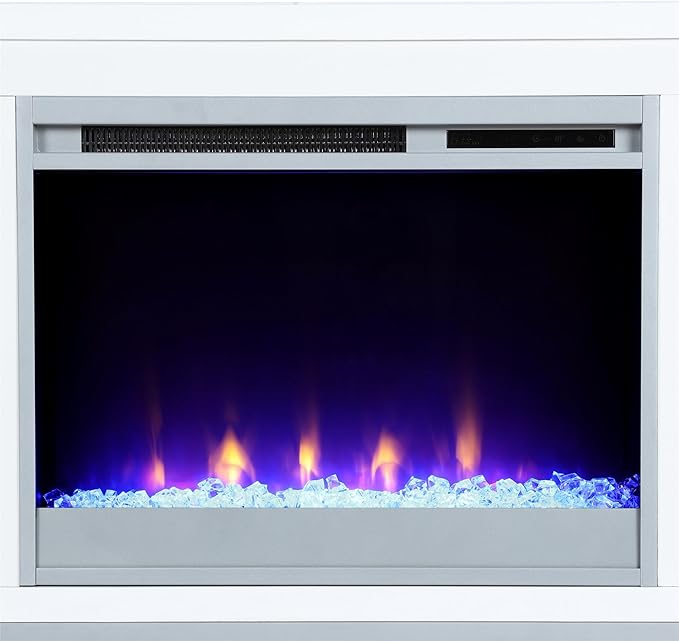 Ameriwood Home Lumina Fireplace TV Stand for TVs up to 70 Inch, Replaceable Electric Fireplace Insert Heater, Remote Control, Timer, Color Changing LED Lights, Crystal Ember Flames, White - LeafyLoom