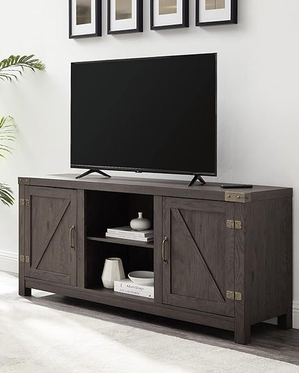 Walker Edison Larae Modern Farmhouse Barn Door Stand for TVs up to 65 Inches, Without Fireplace, Sable Grey - LeafyLoom