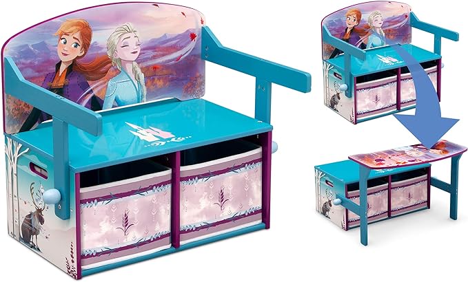 Delta Children Kids Convertible Activity Bench - Greenguard Gold Certified, Frozen II & Deluxe Toy and Book Organizer, Disney Frozen II - LeafyLoom