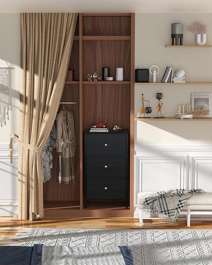 BOLUO Black Night Stand with 3 Drawer Dresser for Bedroom,Tall Nightstand Small Chest of Drawers for Closet Dorm Modern - LeafyLoom