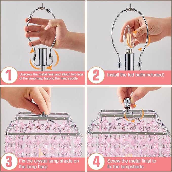 Luvkczc Set of 2 Bedside Pink Crystal Table Lamp, Touch Control Crystal Lamp, 3-Way Dimmable Lamp with Crystal Shade for Bedroom, Girl Living Room, 6W B11 Bulb Included - LeafyLoom