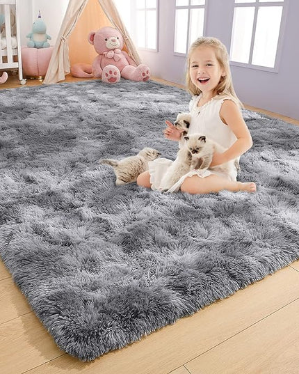 AROGAN Soft Rainbow Area Rugs for Girls Room 4x6 Feet, Fluffy Girls Bedroom Rugs, Princess Rug, Cute Colorful Carpet for Kids Teens Nursery Toddler, Grey - LeafyLoom