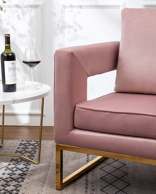 Roundhill Furniture Lenola Upholstered Accent Arm Chair, Pink 27.5D x 29.75W x 34.5H in - LeafyLoom