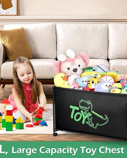 MISSLO Large Toy Box with Wheels Big Toy Chest for Kids Organizer Toy Storage Bin, 124L, Black - LeafyLoom