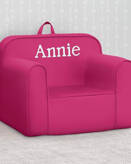 Delta Children Personalized Cozee Chair - Customize with Name – Foam Kids Chair for Ages 18 Months and Up, Hot Pink - LeafyLoom