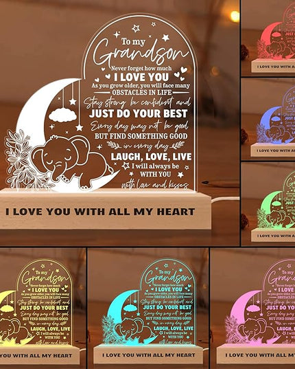ARTSYWIX Grandson 3D Illusion Lamp w Wooden Base USB Powered Acrylic Night Light, To my Grandson Gift from Grandma & Grandpa, Son Grandson Bonus Son Boy Lamp Present, Birthday Gift Graduation Keepsake - LeafyLoom