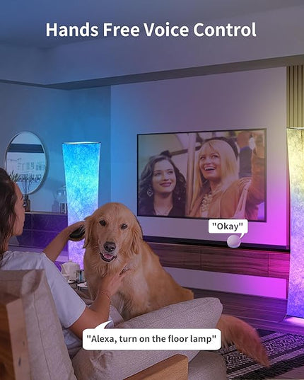 chiphy Floor Lamp, RGB 52'' Standing Lamps, 7 Colors Changing and Dimmable LED Bulbs, Remote Control and White Fabric Shade, Modern for Bedroom, Living Room and Play Room - LeafyLoom