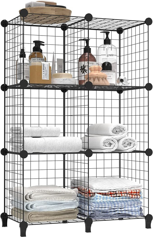 HOMIDEC Wire Cube Storage, Storage Shelves 6 Cube Bookshelf Bookcase Closet Organizer and Storage, Wire Storage Shelves Multi-Use DIY Storage Cube Shelf for Books, Toys, Clothes, Tools - LeafyLoom