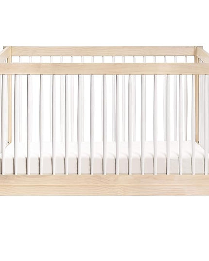 Babyletto Sprout 4-in-1 Convertible Crib with Toddler Bed Conversion Kit in Washed Natural and White, Greenguard Gold Certified - LeafyLoom