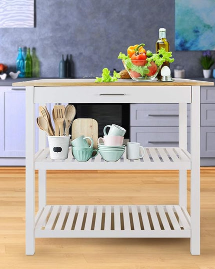 Casual Home Solid Hardwood Top, Natural/White, 40" W (373-91) Kitchen Island, Natural&White - LeafyLoom