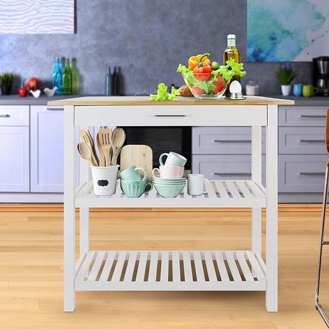 Casual Home Solid Hardwood Top, Natural/White, 40" W (373-91) Kitchen Island, Natural&White - LeafyLoom