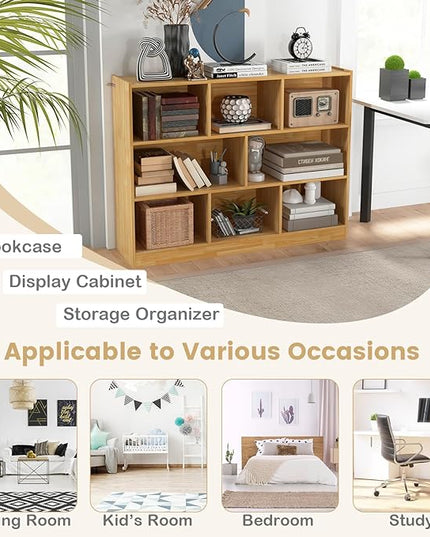 Giantex Wood 8 Cube Bookcase, Open Freestanding 3-Tier Bookshelf, Multipurpose Display Shelf for Living Room, Bedroom, Children's Playroom, Reading Room - LeafyLoom