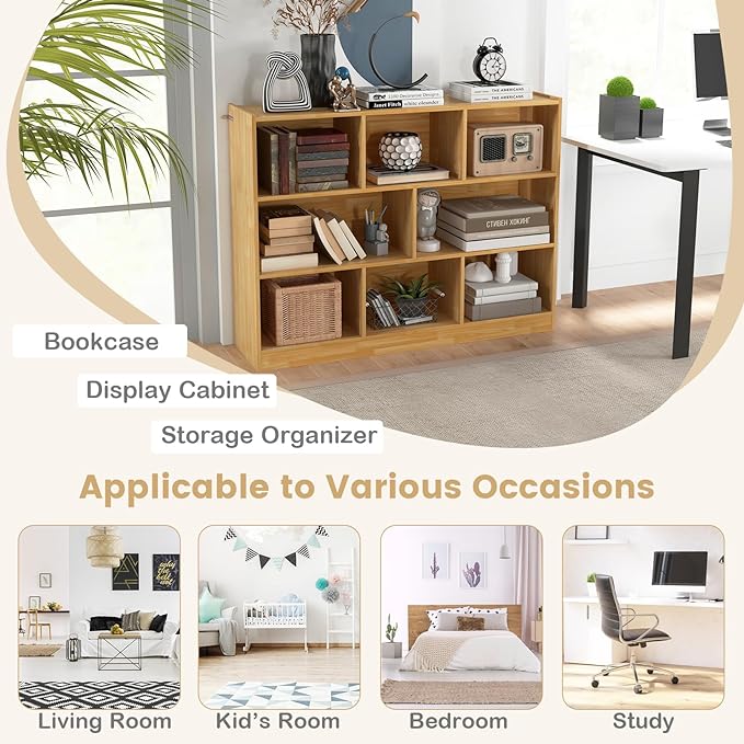 Giantex Wood 8 Cube Bookcase, Open Freestanding 3-Tier Bookshelf, Multipurpose Display Shelf for Living Room, Bedroom, Children's Playroom, Reading Room - LeafyLoom
