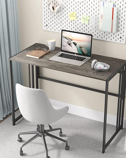 Folding Desk 40'' Computer Desk for Home Office, No Assembly Office Desk Foldable Simple Study Writing Desk Table for Small Spaces(Dark Grey) - LeafyLoom