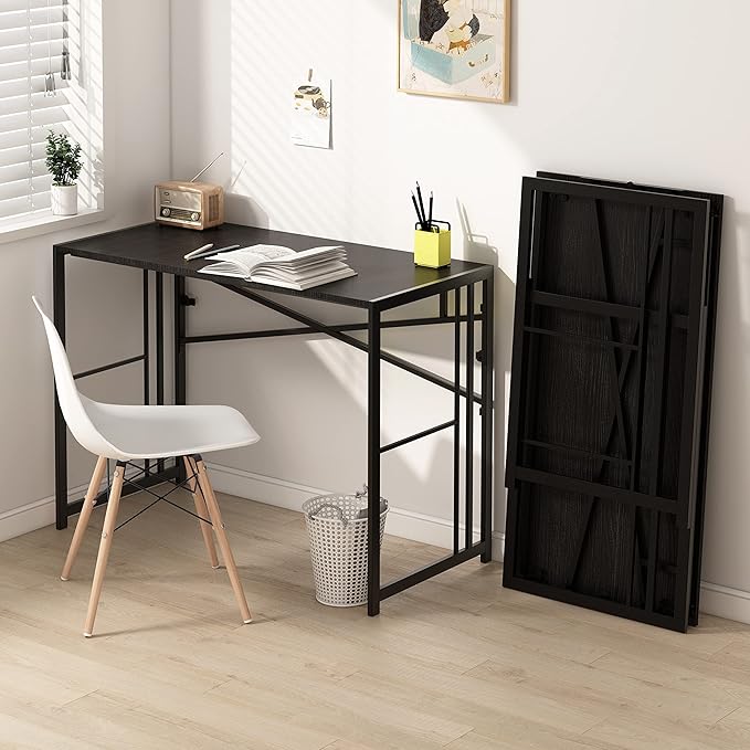EMODA Folding Computer Desk 40 inch, No Assembly Needed Home Office Table Study Writing Gaming Desk, Black - LeafyLoom