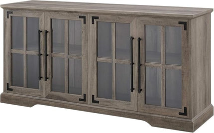 Walker Edison Farmhouse Barn Glass Door Wood Universal TV Stand for TV's up to 64" Flat Screen Living Room Storage Cabinet Doors and Shelves Entertainment Center, 58 Inch, Grey Wash - LeafyLoom