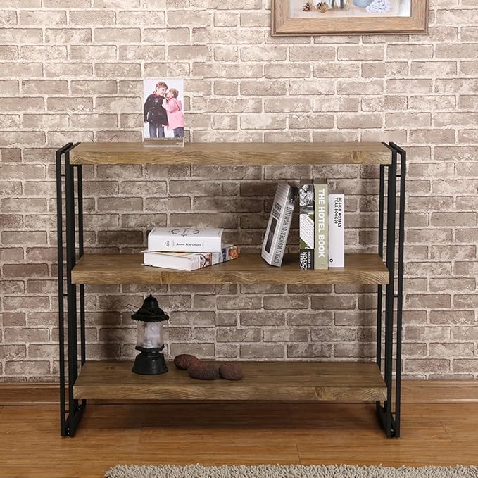 3 Tier Bookshelf Rustic Industrial Bookcase with Modern Open Wood Shelves, Sonoma Oak - LeafyLoom