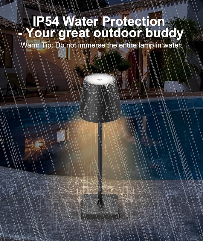 2 Pack LED Cordless Rechargeable Table Lamp, 5200mAh Battery Operated Desk Lamp Table Light, Aluminum Shell, 3 Color Stepless Dimming Up Waterproof for Coffee Table/Indoor/Camping (Black) - LeafyLoom