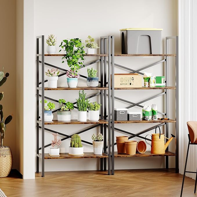 4 Tier Bookshelf 23.6" Width, Kids Bookshelf with Storage, Small Bookcase with Open Shelves, Storage Organization for Bedroom, Living Room and Home Office,Rustic Brown - LeafyLoom