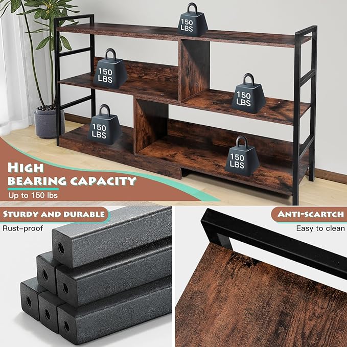 Deformable TV Stand, Entertainment Center with Storage, Open Shelves Modern Television Stands for 55 Inch TV, Wood TV Console Entryway Table Media Console Cabinet for Bedroom Living Room - LeafyLoom