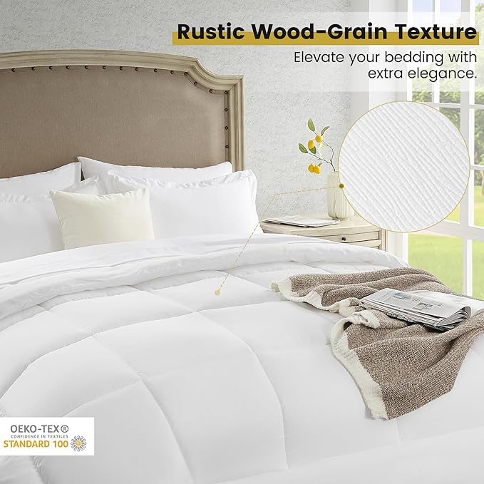 Twin XL Bed in a Bag 5 Pieces Comforter Set Twin XL, Wood Grain Texture Bedding Comforter Set White Bed Set with Comforter, Pillowcase, Flat Sheet, Fitted Sheet and Pillow Sham - LeafyLoom
