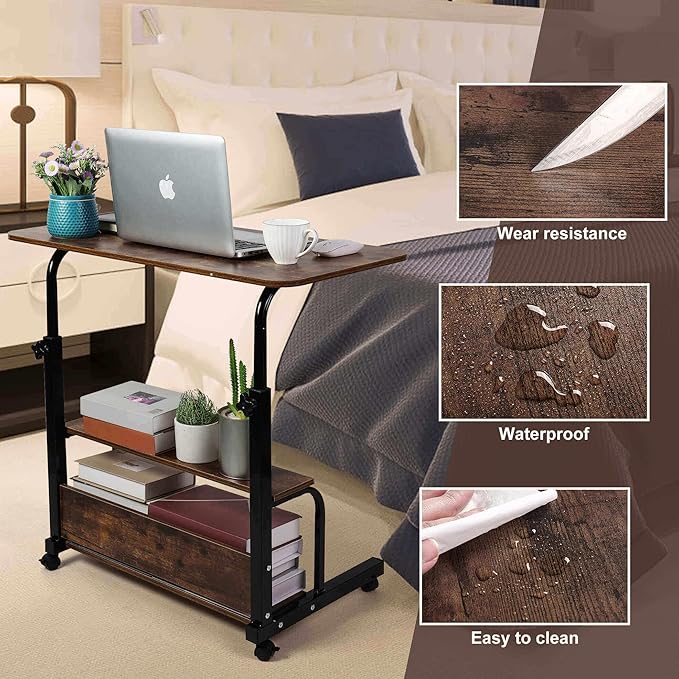 Portable Computer Desk Adjustable Home Office Desk Bedside Universal Movable Table Small Spaces Furniture Storage Convenient Desk Home Office Living Room Sofa Desk Size 15.7 * 31.5 Inch,Brownish - LeafyLoom