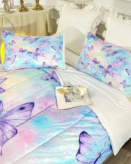 CVHOUSE Butterfly Twin Comforter Set for Girls Teens.Butterfly Twin Bedding Set,Butterflies Bedspread,Butterfly Duvet,Butterfly Bed Set,Butterflies Quilt Set 3 Pcs 1 Comforter and 2 Pillowcases - LeafyLoom