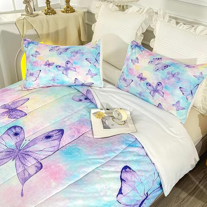 CVHOUSE Butterfly Twin Comforter Set for Girls Teens.Butterfly Twin Bedding Set,Butterflies Bedspread,Butterfly Duvet,Butterfly Bed Set,Butterflies Quilt Set 3 Pcs 1 Comforter and 2 Pillowcases - LeafyLoom