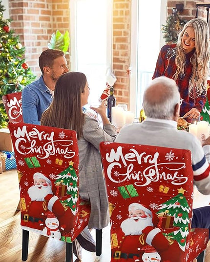 U'Artlines Christmas Chair Covers Set of 6, Removable Washable Merry Christmas Dining Chair Seat Covers Stretch Protector Slipcovers for Dining Room Kitchen Holiday Party Decor, Santa Claus UArtlines