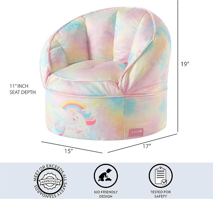 Idea Nuova Unicorn Round Bean Bag Chair for Kids, Ages 3+, Large - LeafyLoom