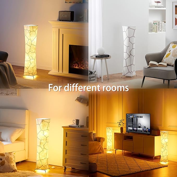 chiphy Floor Lamp, 39" Tall Standing Lamp, 3 Levels Adjustable Brightness LED Bulbs, Column Floor Light, Marble Gradient Fabric Lampshade, Home Decor for Living Room, Bedroom, Kids Room - LeafyLoom