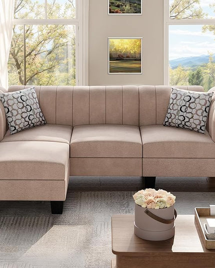 Shintenchi Upgraded Convertible Sectional Sofa Couch, 3 Seat L Shaped Sofa with High Armrest Linen Fabric Small Couch Mid Century for Living Room, Apartment and Office (Beige) - LeafyLoom