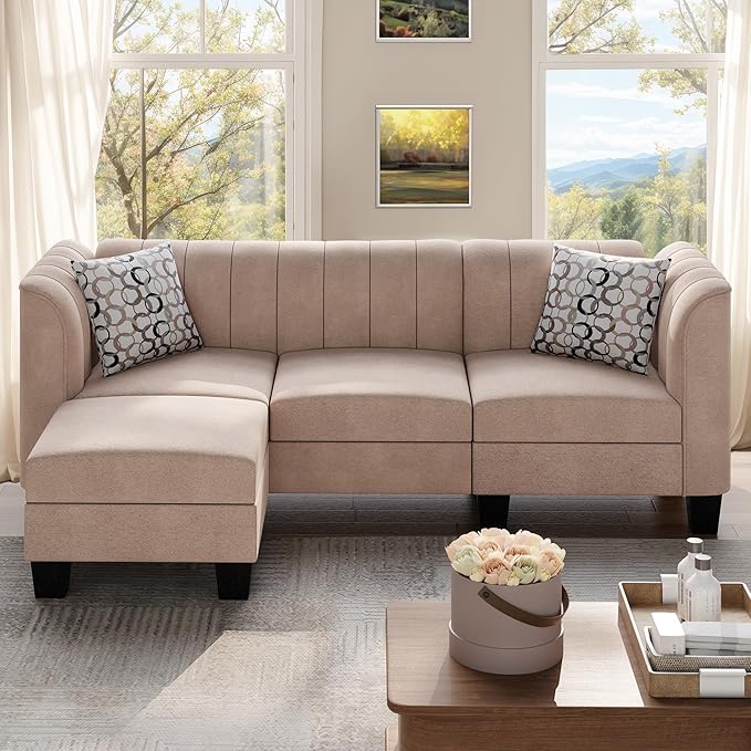 Shintenchi Upgraded Convertible Sectional Sofa Couch, 3 Seat L Shaped Sofa with High Armrest Linen Fabric Small Couch Mid Century for Living Room, Apartment and Office (Beige) - LeafyLoom