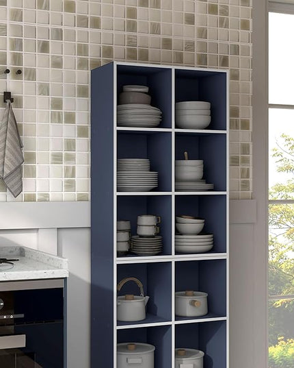 Apexa 6 Cube Storage Organizer Shelves, Stackable Wood Bookcase Fits Cubby Bins for Organization, Dorm Teen Room Decor & Home Office, Steel Blue - LeafyLoom