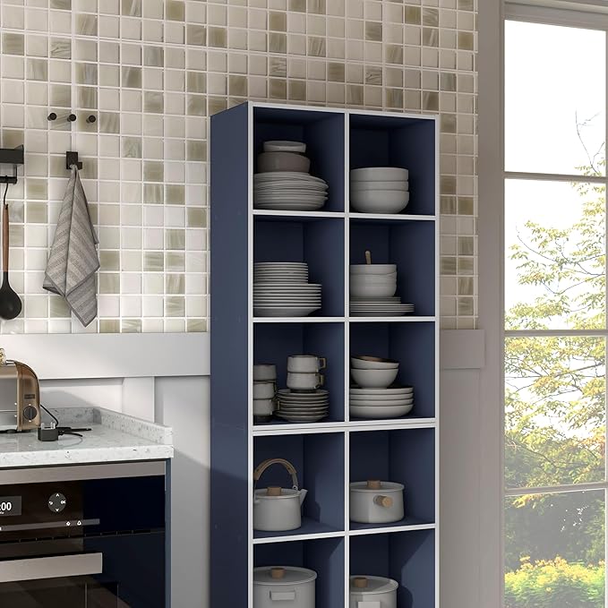 Apexa 6 Cube Storage Organizer Shelves, Stackable Wood Bookcase Fits Cubby Bins for Organization, Dorm Teen Room Decor & Home Office, Steel Blue - LeafyLoom