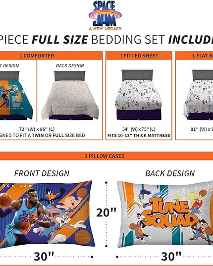 Franco Kids Bedding Super Soft Comforter and Sheet Set, 5 Piece Full Size, Space Jam 2 A New Legacy - LeafyLoom