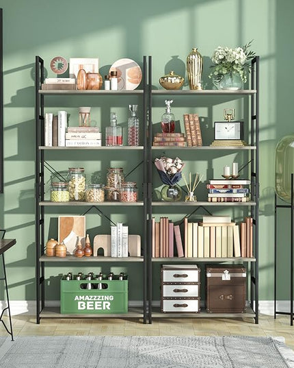 NUMENN 5 Tier Bookshelf, Tall Bookcase Shelf Storage Organizer, Modern Book Shelf for Bedroom, Living Room and Home Office, Grey - LeafyLoom