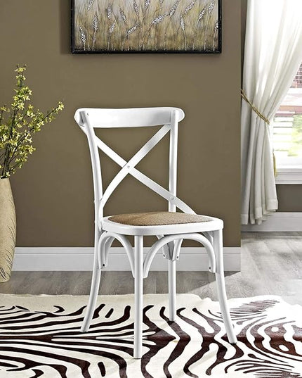 Modway Gear Rustic Modern Farmhouse Elm Wood Rattan Dining Chair in White - LeafyLoom