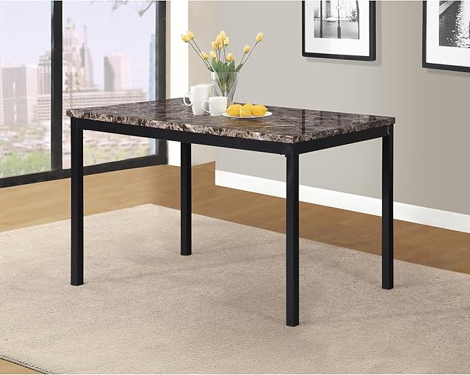 Roundhill Furniture 5 Piece Citico Metal Dinette Set with Laminated Faux Marble Top - Black - LeafyLoom