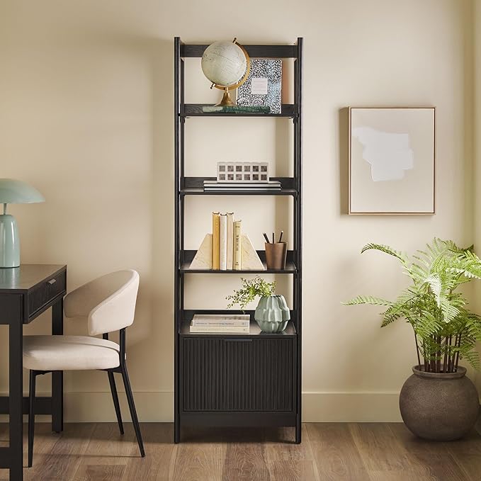 Walker Edison Modern Narrow Open Bookshelf Bottom, 22 Inch, One-Drawer Black - LeafyLoom