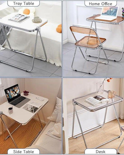KAIHAOWIN Folding TV Tray Table- Acrylic Foldable Desk No Assembly Required Tiny Desk for Home Office Side Table Small Computer Desk for Small Spaces-Black - LeafyLoom