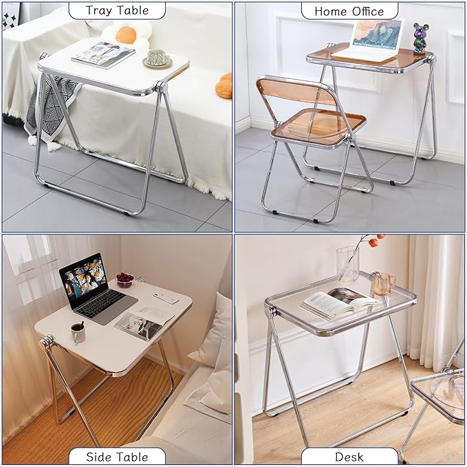KAIHAOWIN Folding TV Tray Table- Acrylic Foldable Desk No Assembly Required Tiny Desk for Home Office Side Table Small Computer Desk for Small Spaces-Black - LeafyLoom