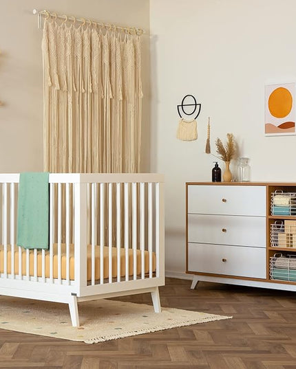 dadada Baby Soho 3-in-1 Convertible Crib to Toddler Bed – Wooden Crib Made in Italy, GREENGUARD Gold Certified Small Baby Crib – Baby-Safe Finish, Modern Design (White) - LeafyLoom