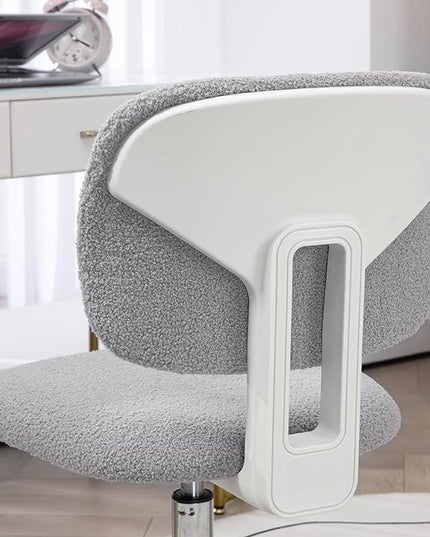 Vinsetto Cute Armless Office Chair, Teddy Fleece Fabric Computer Desk Chair, Vanity Task Chair with Adjustable Height, Swivel Wheels, Mid Back, Light Gray - LeafyLoom