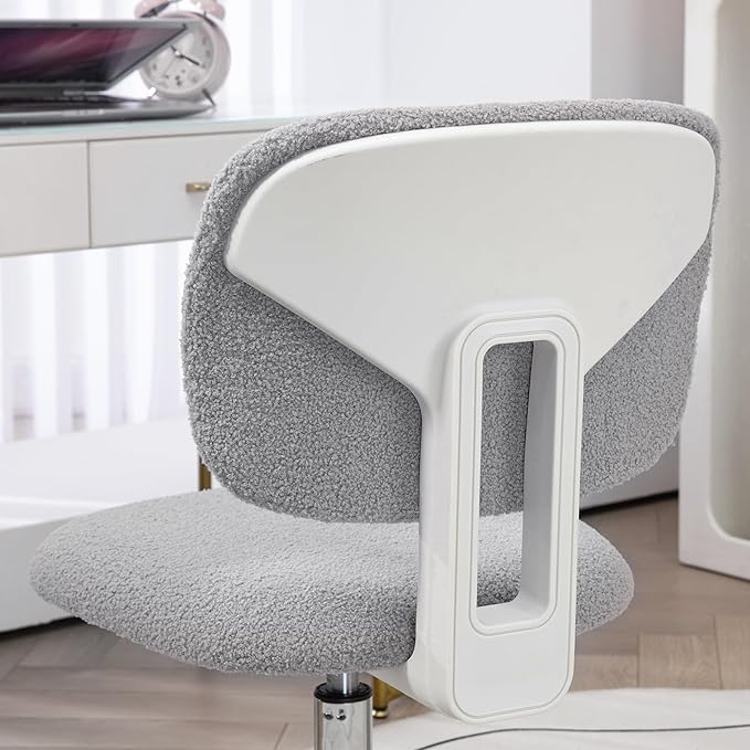 Vinsetto Cute Armless Office Chair, Teddy Fleece Fabric Computer Desk Chair, Vanity Task Chair with Adjustable Height, Swivel Wheels, Mid Back, Light Gray - LeafyLoom