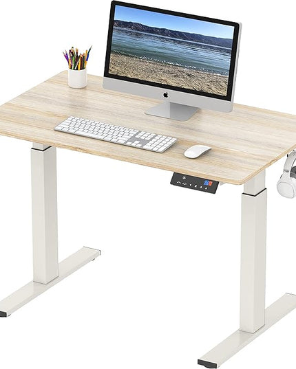 SHW Memory Preset Electric Height Adjustable Standing Desk, 40 x 24 Inches, Maple - LeafyLoom